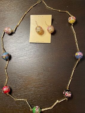 Multicolor Venetian Glass Bead Necklace & Earrings Set